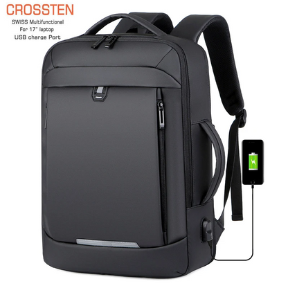 Sac à dos Crossten 40L grande capacité extensible, pour ordinateur portable 17 , avec port USB de recharge, imperméable, multifonction pour école et voyage, style suisse