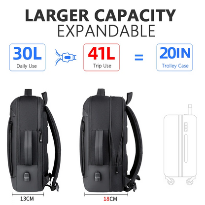 Sac à dos Crossten 40L grande capacité extensible, pour ordinateur portable 17 , avec port USB de recharge, imperméable, multifonction pour école et voyage, style suisse