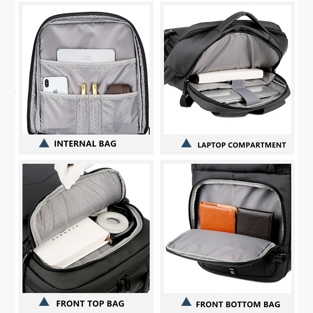 Grand sac à dos pour ordinateur portable 15,6 pouces pour homme, sac à dos d'affaires multifonction, imperméable avec port de charge USB intégré,